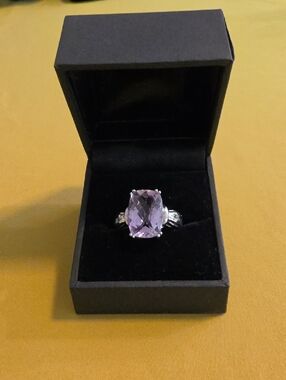 Brazilian Rose De France Amethyst & White Topaz Accents - Marked 925 Ring AS: 7